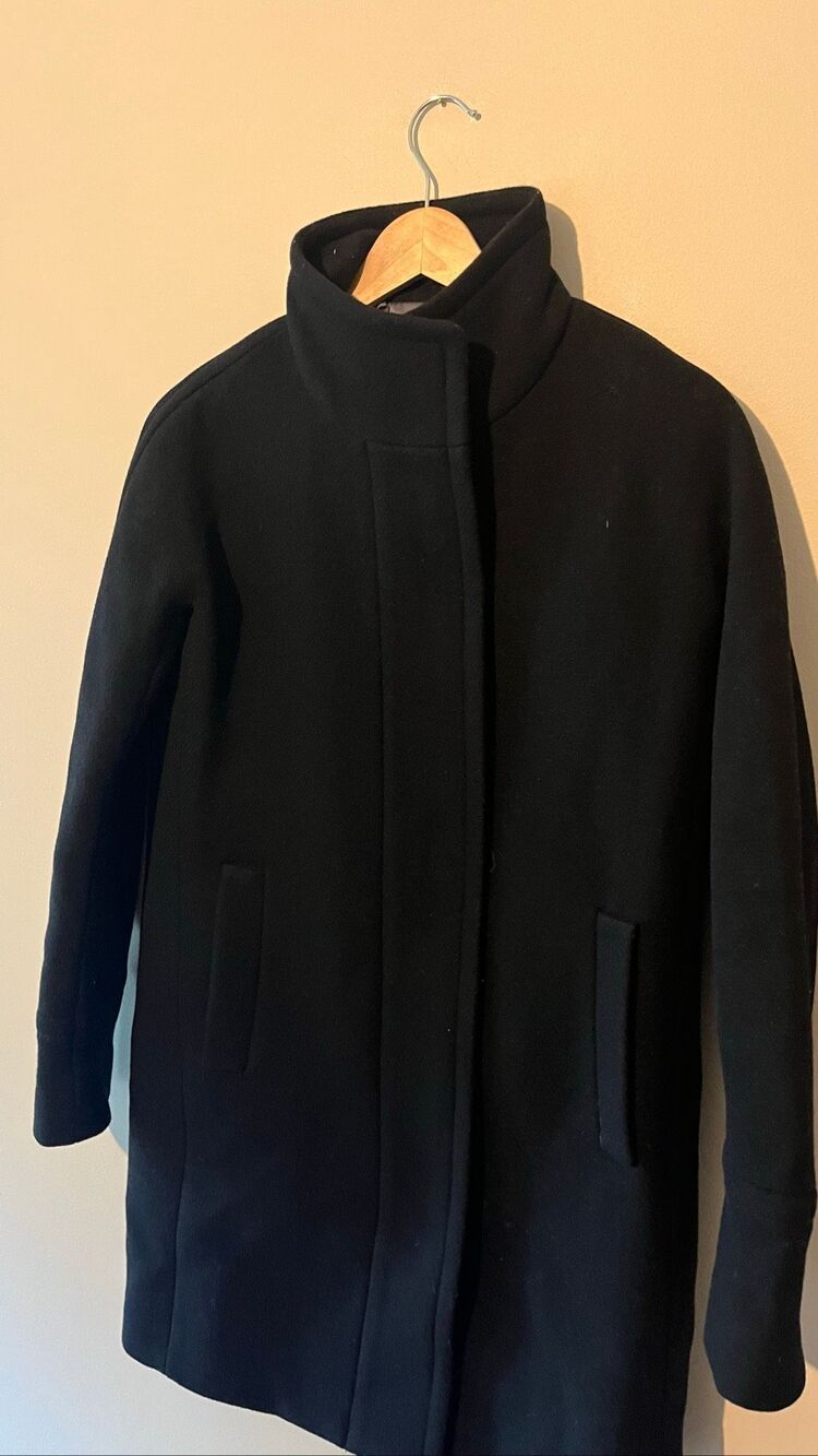J.Crew Stadium Cloth Black Wool Blend Stand Collar Zip Coat Jacket Size 00 - Picture 3 of 10